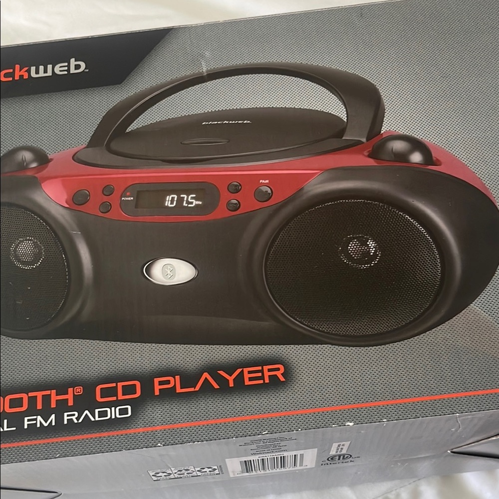 Black Red and Black Bluetooth  Boombox with FM Radio NWT